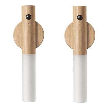 Imagem de Luminaria Luz Led Recarregável Sensor de Movimento Arandela de Madeira Minimalista Para Mesa Parede, Design Minimalista para Parede, Mesa, Corredor e Luz Noturna(2 PÇ CLARO)