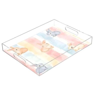 Imagem de STAYTOP Bandeja de servir de acrílico de coelho fofo da Páscoa, 15,7 x 11,20 cm, bandejas decorativas à prova de derramamento, organizador de bancada para café da manhã, chá, comida, maquiagem