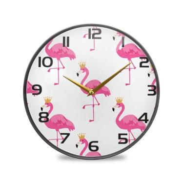 Imagem de YETTASBIN Relógio de parede de acrílico Flamingos - Silencioso, sem tique-taque, operado por bateria, relógio redondo decorativo criativo para cozinha, sala de estar, banheiro, decoração de escritório