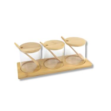 Imagem de Conjunto 3 Potes de Vidro com Tampas e Colheres de Bambu – Design Premium para Temperos, Café e Grãos uma Organização Natural e Elegante para Cozinha Moderna