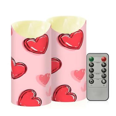Imagem de Wassud Pacote com 2 velas fofas de corações vermelhos sem chama com controle remoto, velas realistas cintilantes com temporizador, velas decorativas para Natal, casamento, festa, decoração de casa