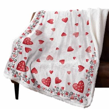 Imagem de Cobertores de lã de lã de lã de ovelha para o dia dos namorados, vermelho, coração, amor, romântico, rosa, branco, macio, aconchegante, quente, reversível, felpudo, cobertores e mantas para sofá-cama