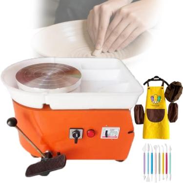 Imagem de Mini Torno EléTrico Para CerâMica, Inclui Avental Resistente A Manchas E Sistema De Controle Combinado Manual E Por Pedal,Ferramentas De Escultura Para Uso Escolar E DoméStico