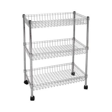 Imagem de Estante Fruteira Multiuso de Aço com 3 Cestos Ajustáveis