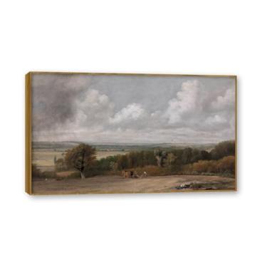 Imagem de Moldura de teca. Arte em tela romantismo estilo constável, (sem título 64), pintura de paisagem inglesa emoldurada, decoração de parede elegante para sala de estar escritório. 70 x 119 cm - 27,5 x