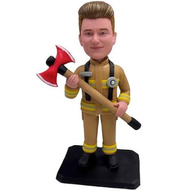 Imagem de CustomBobble personalizado de bombeiro, estatueta de herói personalizada com machado, decoração de mesa interna/escritório, presente de Natal/aniversário/dia dos namorados/ação de graças para
