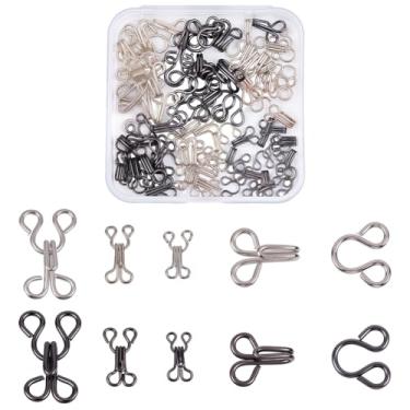 Imagem de GORGECRAFT 1 caixa 60 conjuntos de 6 estilos fecho de gancho e olho de metal preto prata ferro ajustável costura reparo fechos fixadores para roupas, casacos, envoltórios, calça, sutiã, jeans