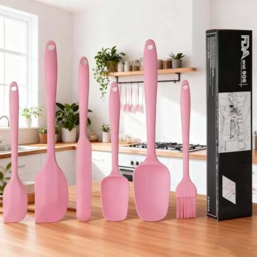 Imagem de Conjunto de 6 espátulas de silicone para assar, utensílios de cozinha resistentes ao calor com design antiaderente, ferramentas de cozinha e mistura em rosa para uso na cozinha