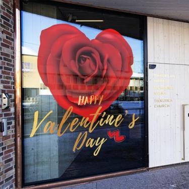 Imagem de 1 peça de adesivos de janela de dia dos namorados com design romântico de rosa vermelha reutilizáveis adesivos de janela de dupla face para decoração de porta de vidro de casa de aniversário de