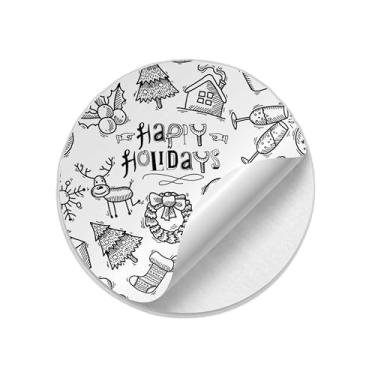 Imagem de Adesivos Redondos Natalinos 25 Unidades Doodle Estampa Festiva - Tamanho 50x50cm