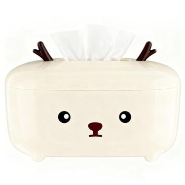 Imagem de Yosoo Caixa Dispensadora de Tecido Animal de Desenho Animado Bonito, Porta-guardanapos de Plástico Com Pés Antiderrapantes, Capa de Caixa de Tecido Decorativa Engraçada e Fofa para Casa, (Veado Creme)