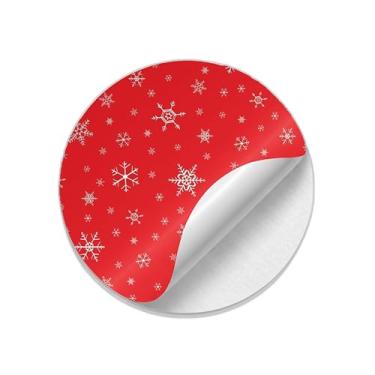 Imagem de Adesivos Redondos Natalinos 25 Unidades Estampa Floco de Neve Vermelho e Branco - Tamanho 30x30cm
