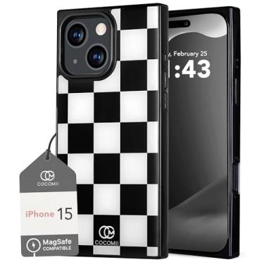 Imagem de Cocomii - Capa retangular compatível com iPhone 15 - compatível com MagSafe, padrão xadrez, estilo tabuleiro, capa de telefone magnética para iPhone 15 de 6,1 polegadas, preto/branco