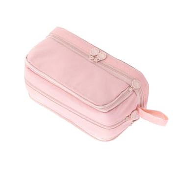 Imagem de Lápis de grande capacidade, bolsa de lápis fofa para escola, escritório em casa, com 2 bolsos de malha e alça de fácil aderência, organizador de papelaria para estudantes artistas (rosa)