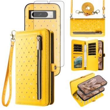 Imagem de Asuwish Capa de celular para Google Pixel 8 Pro 5G carteira com zíper destacável magnética protetora de tela alça transversal Bling Flip suporte para cartão de crédito Pixel8Pro Pixel8 XL Eight 8Pro