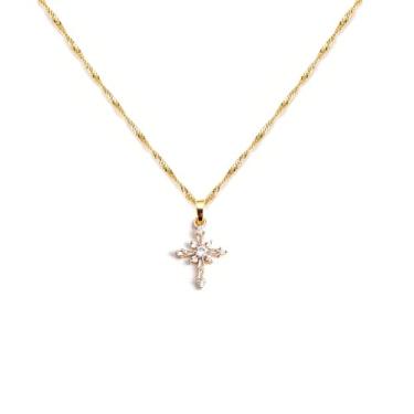 Imagem de Gracayfr Colar Cristão Cruz Zircônia Cúbica Starburst Strass Colar Jesus Crucifixo Banhado a Ouro 14K Pingente FaithHeart Joias Presente Para Mulheres, Cobre, Sem Pedra Preciosa