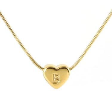 Imagem de Colar Personalizado Coração com Letra Inicial - Pingente Coração Pequeno A a Z em Banho de Ouro 18K ou Prata (Ouro,B)
