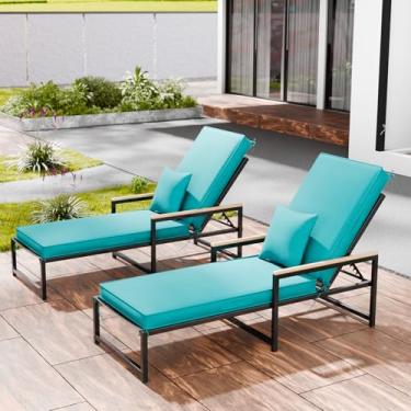 Imagem de Almofadas para espreguiçadeiras ao ar livre, à prova d'água e resistentes ao desbotamento, para móveis de pátio, com capa removível, almofada para espreguiçadeira com alça e 16 tiras, 182 x 53 x 7 cm