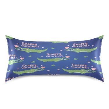 Imagem de Blueangle Fronha de cetim refrescante para cabelo e pele, capa de almofada de crocodilo verde dos namorados, tamanho king 50,8 x 101,6 cm com fecho de envelope (604)