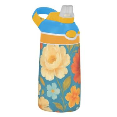 Imagem de Garrafa de água colorida de desenho animado azul infantil 473 ml à prova de vazamento Garrafa de água esportiva com tampa de canudo Tritan 473 ml Copos de viagem portáteis para crianças reutilizáveis