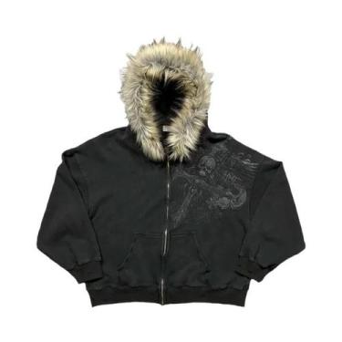 Imagem de Moletom Feminino Y2K Harajuku Com Gola De Pele Sintética, Estampa Gráf