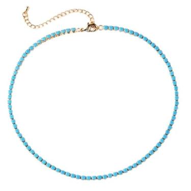 Imagem de NewZenro Colar gargantilha de tênis azul turquesa para mulheres, delicada, boho, banhado a ouro 14K, corrente com contas de 3 mm, ajustável, configuração de 4 pinos, joia moderna para sua melhor amiga