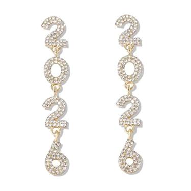 Imagem de Brincos de Ano Novo para Mulheres 2026 Brilhantes em Forma de 2026 com Strass e Pérolas para Festa de Ano Novo, Acessórios para Festivais de Férias para Complementar Vestidos de Véspera, Large, Liga