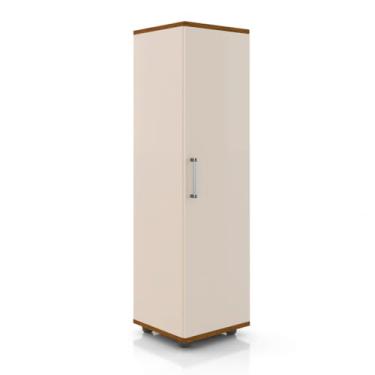 Imagem de Armário Multiuso Lavanderia e Sapateira – 1 Porta com 2 Prateleiras, Organizador Compacto para Produtos de Limpeza e Calçados (Off White Freijó)