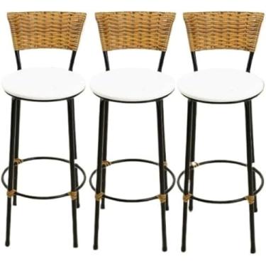 Imagem de kit 3 banquetas alta junco cozinha bancada balcão(3.bq.alta.imbuia) (branco)