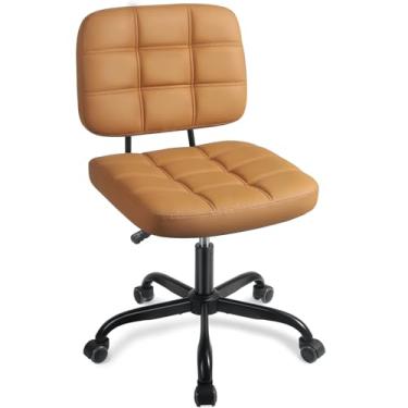 Imagem de Cadeira de mesa de escritório em casa sem braços com rodas – altura ajustável – giro de 360° – encosto ergonômico – cadeira de escritório de computador com rodinhas para pequenos espaços, sala de