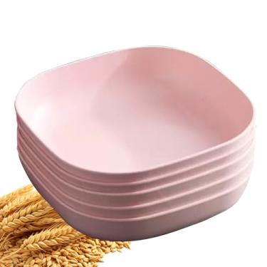 Imagem de YuanQ Pratos quadrados profundos do deserto 14,5 cm, conjunto de 5 pratos reutilizáveis inquebráveis para lanches ou saladas, pratos de cozinha, leves, seguros para lava-louças e micro-ondas (rosa)