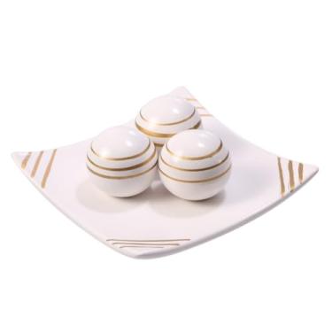 Imagem de Centro Mesa Prato Decorativo kit 3 Bolas Enfeite Sala Ceramica Enfeite rack sala| Peça para Centro de Mesa, Rack, Aparador e Decoração de Interiores(BRANCO)