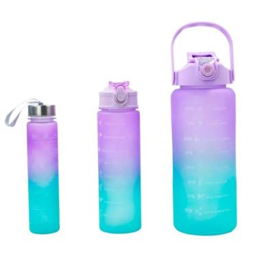 Imagem de Kit 2 Garrafa Squeeze Água Galão 2L 900ml 300ml Degrade Adesivos 3D Degrade