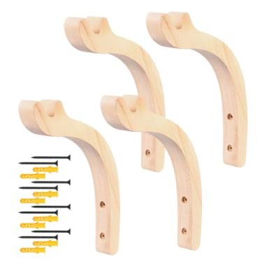 Imagem de 4 cabides de madeira para plantas, ganchos de cestos decorativos internos e externos de 25 cm, suporte de parede para plantadores, lanterna, sino de vento, cesta de flores, decoração de casa boho