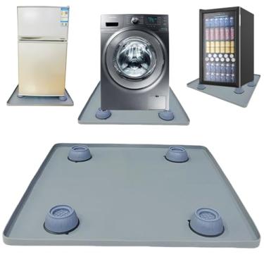 Imagem de QinSuiKai Tapete de silicone para mini geladeira com bordas elevadas, 61 cm x 61 cm x 2 cm, bandeja coletora com 4 suportes de base, protetor de piso para mini tapetes de geladeira (cinza)