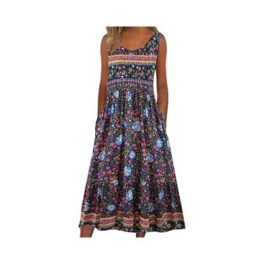 Imagem de Vestido Midi Floral Boêmio Sem Mangas Para Mulheres Verão 2025 Casual 