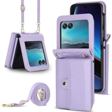 Imagem de Capa carteira para Motorola Razr 60, porta-cartões com bloqueio RFID e alça destacável, couro durável e TPU, 4 compartimentos para cartão, proteção contra quedas, capa flip com suporte para uso diário