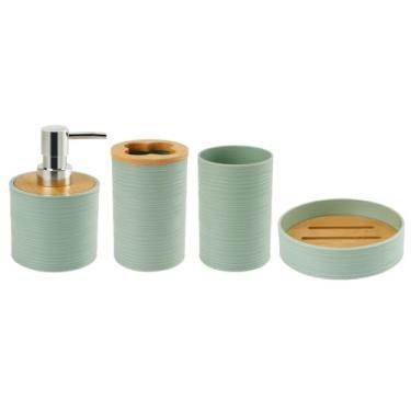 Imagem de Kit 4 Peças De Banheiro Porta Sabonete Líquido/Saboneteira/Porta Escova Verde, Ideal for Home & Small Living Spaces(verde)