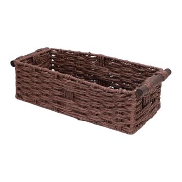Imagem de KUIDAMOS Caixa de Armazenamento Decorativa Tecida Cesta de Tanque de Vaso Sanitário Com Corda de Elegante para Organização de Banheiro, Alças de Madeira para Fácil Portabilidade, Ideal para (Marrom)