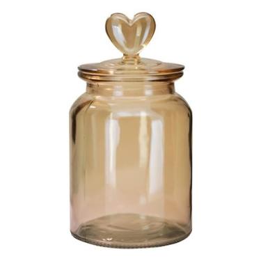 Imagem de Pote Vidro Âmbar Hermético Decor Coração 650ml/1000ml/1350ml para Armazenamento de Alimentos na Cozinha Brasileira(Pote 1litro)