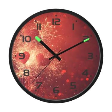 Imagem de SEHANY Relógio de parede com coração de dia dos namorados, silencioso, sem tique-taque, operado por bateria, controle de som, luz noturna, relógios de parede para sala de estar, cozinha, quarto