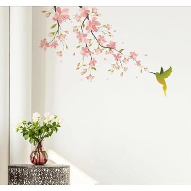 Imagem de Adesivo de Parede Beija-Flor Floral para Sala e Quarto Decorativo Vinil – Lado Esquerdo ou Direito (Flores rosa,da direita para a esquerda)