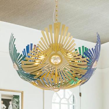 Imagem de Wellmet Lustre moderno boho, luminária pendente colorida para casa de fazenda, lustre dourado costeiro, para sala de estar, sala de jantar, quarto, restaurante, café, bar