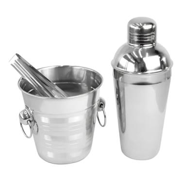 Imagem de Kit Bar Premium 3 Peças em Aço Inox, Coqueteleira 500ml, Balde de Gelo 500ml, Pegador 15cm, Conjunto para Drinks e Coquetéis