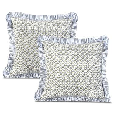 Imagem de Ridhi Conjunto de 2 capas de almofada de casa de fazenda modernas, harmonia, leque de mão, 50 x 50 cm, com babados, para sofá, cama, sala de estar, decoração de casa, Natal, Ação de Graças