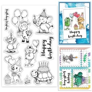 Imagem de 1 folha de carimbos transparentes de plástico PVC, carimbo de silicone personalizado com tema de aniversário de animal, estampa de tartaruga de elefante, carimbos transparentes para fazer álbuns de