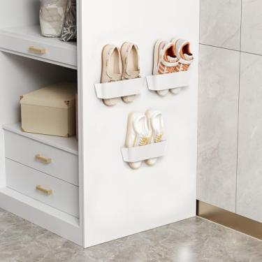 Imagem de DegMongee 3 peças de sapateiras montadas na parede com tiras adesivas, sapateira para pendurar com economia de espaço, prateleiras para pendurar sem broca, ideal para trailers, campistas, porta
