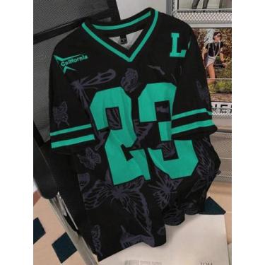 Imagem de Camiseta Feminina De Verão Com Estampa De Borboleta, Decote Em V, Mang