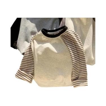 Imagem de Camiseta De Algodão Listrada De Manga Longa Para Crianças Meninos E Me