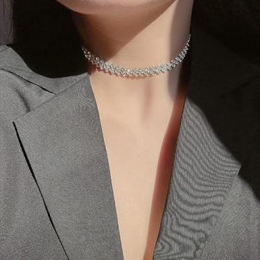 Imagem de Colar gargantilha de strass para mulheres, colar de fileira de diamante, colar de cristal brilhante, acessórios de festa de formatura para mulheres, One Size, Cobre, Sem Pedra Preciosa